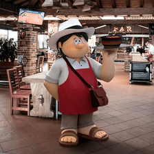 Personaje 3d con sombrero y carriel de un restaurante, por digital 10.