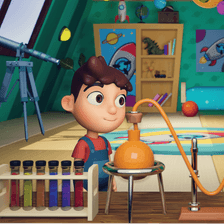 Niño con set de laboratorio, personaje de digital 10